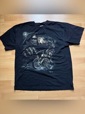 Y2K Skeleton Motorcycle Tee-Shirt Men’s Size XL!